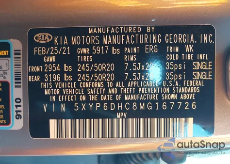 2021 Kia Telluride S z USA, uszkodzony, nr VIN 5XYP6DHC8MG167726